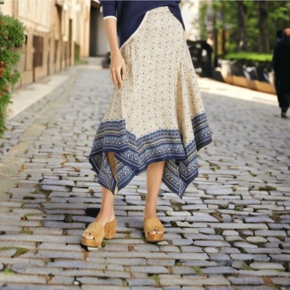 Veronica Beard Natalija Silk Handkerchief Hem Midi Skirt Cream Abstract Print - Picture 1 of 12